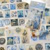 50 Pieces of Gold-stamped Handbill Stickers and Blue Vintage Nautical Postage Stamp Stickers