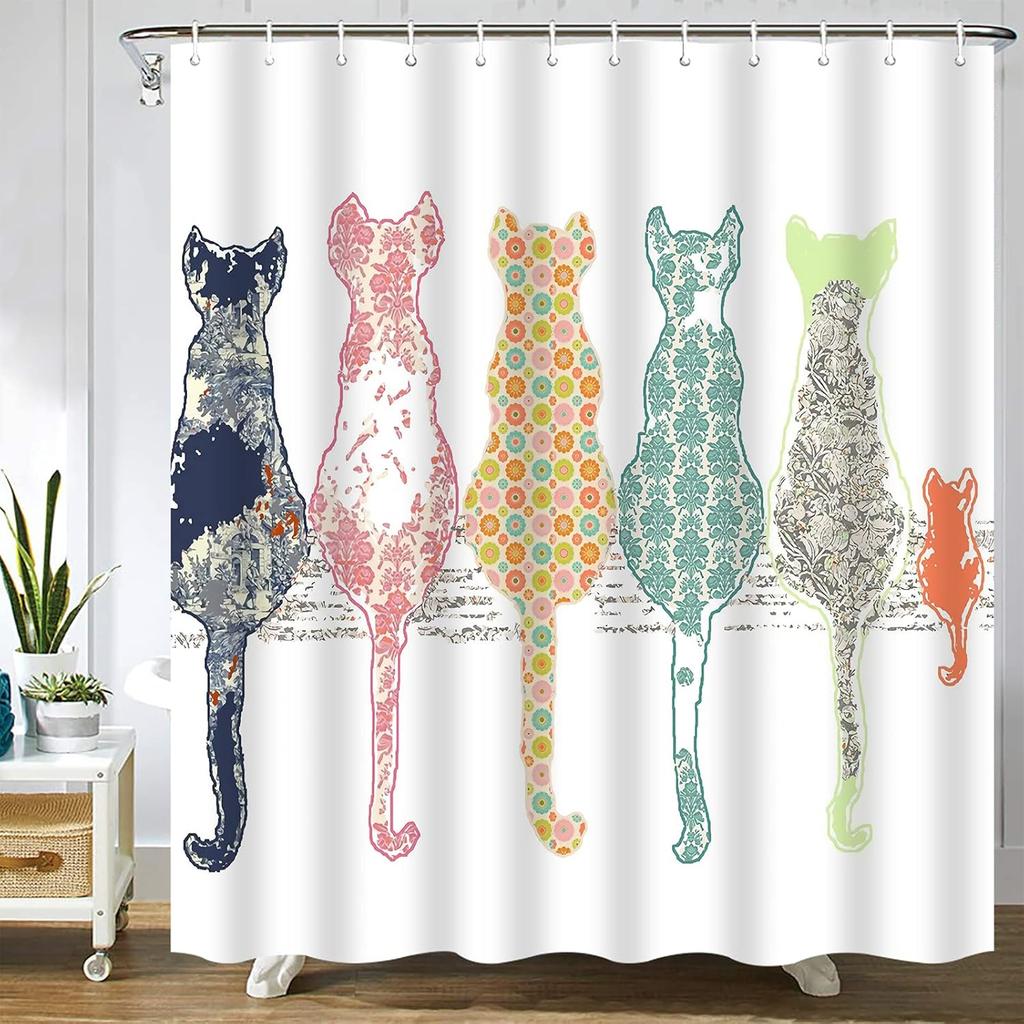 Colorful Cat Back Shower Curtain,  Shower Bath Curtain for Bathroom,Polyester Fabric Bathroom Shower Curtain