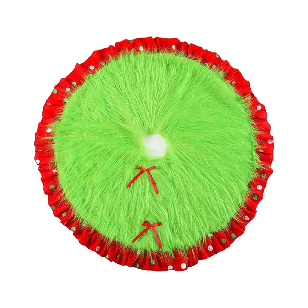Red And Green Christmas Tree Skirt Furry Plush Christmas Tree Skirts Holiday Glittering Dot Mat Faux Round Carpet For Home Xmas Party Decor