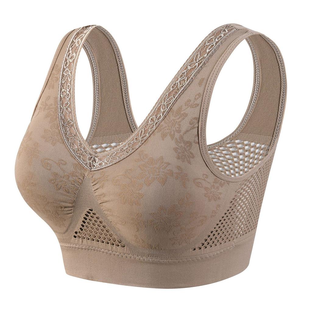Plus Size Breathable Hollow Out Printed Sports Bra, Wireless Thin Running Athletic Bra for Women