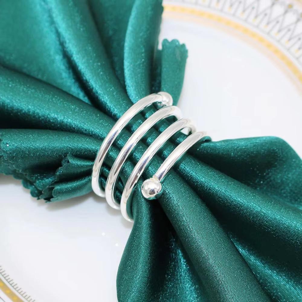 6pcs Gold/Silver Spring Shape Napkin Ring Reusable Double Beads Serviette Ring Metal Christmas Napkin Buckle Wedding