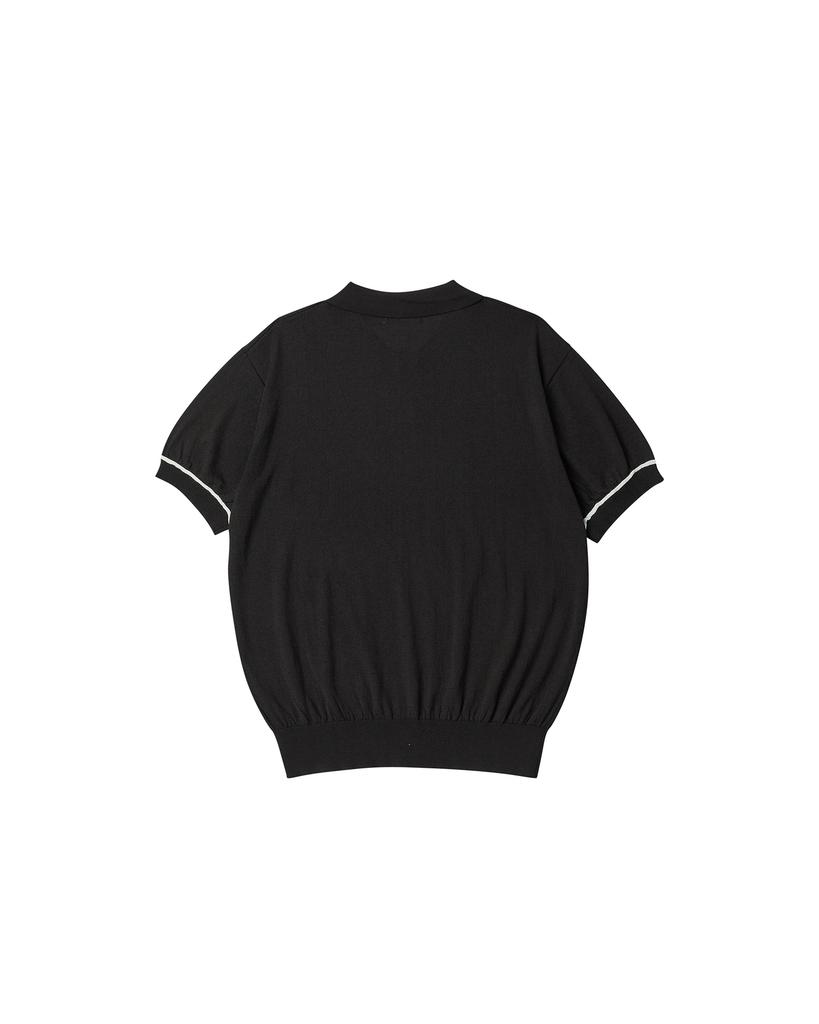 WORTHWHILE MOVEMENT Knit Polo Half Shirt (Black)