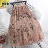 Spring Long Skirt Women Elastic High Waist Korean Vintage A-line Floral Skirts Versatile Casual Loose Umbrella Skirts