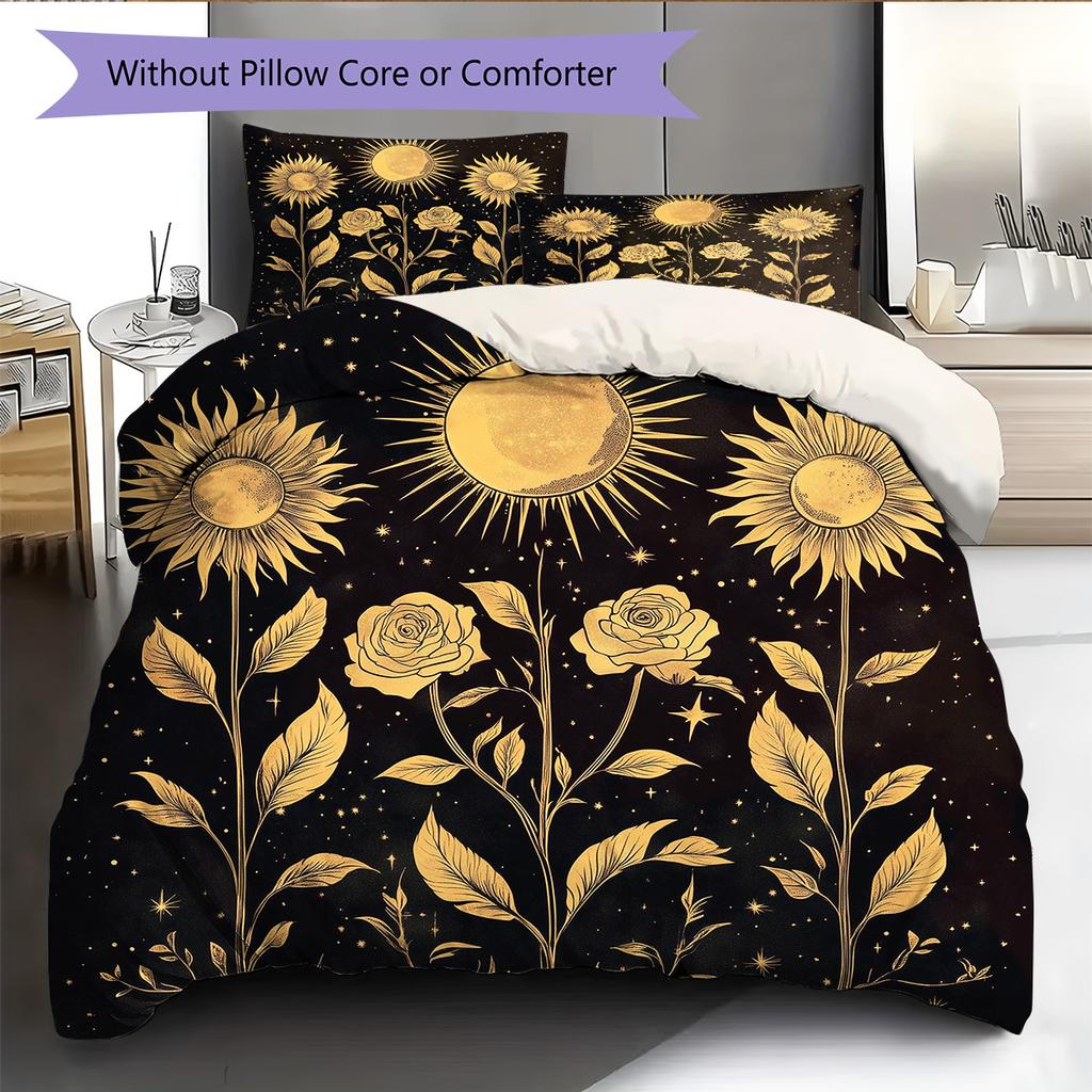 Sunflower Pattern Bedding Quilt Set Home Decoration Gift (1 * duvet cover + 2 * pillowcase without core)