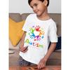 European Size Childrens Autism Awareness T Shirt Suitable for Boys and Girls Puzzle Pieces and Rainbow Handprint Design Short Sleeved Casual Shirt