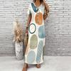 Women Plus Size V Neck Short Sleeve Plaid Printed Orange Long Dress