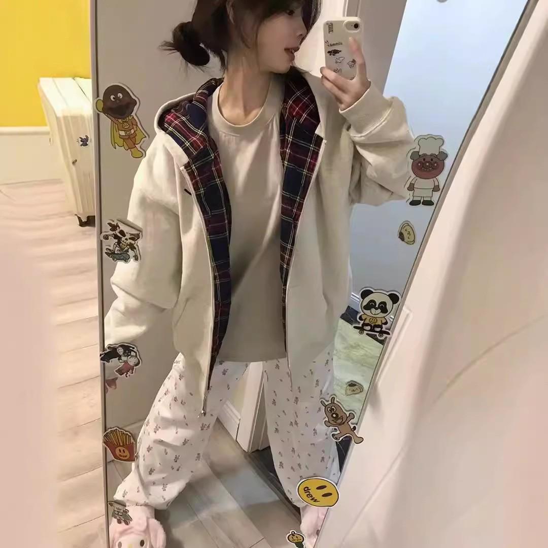 

Новый клетчатый кардиган с капюшоном, толстовка для женщин, весна-осень-зима, свободный повседневный универсальный топ 2XL