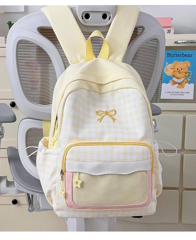 Schoolbag Japanese new high-value cute plaid bow backpack soft huhu sweet little fairy travel small backpack