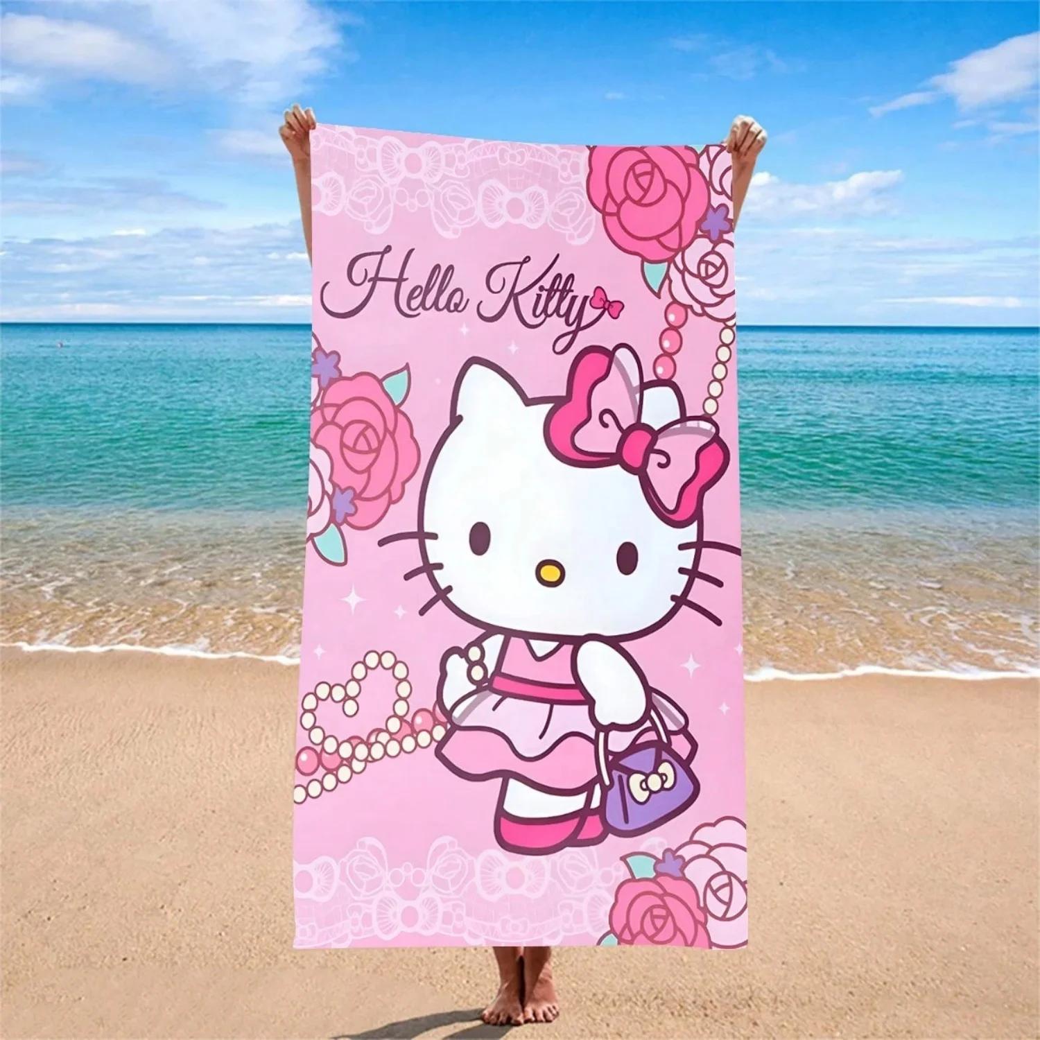 Hello Kitty Quick Dry Beach Towel | Cute Cartoon Microfiber Towel for Yoga, Travel & Camping | Sunscreen Shawl W30*H60(CM)