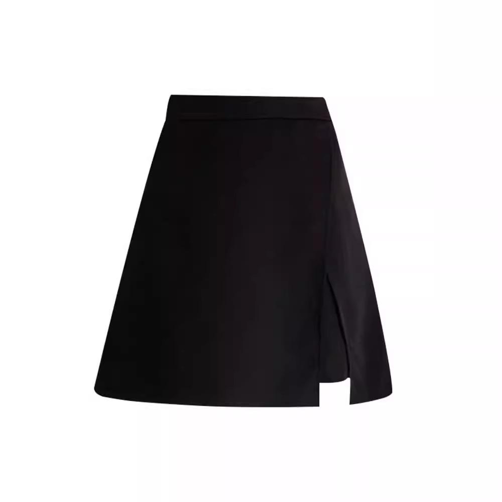 Women's 2024 Spring High-Waist Black A-Line Skirt - Korean Style