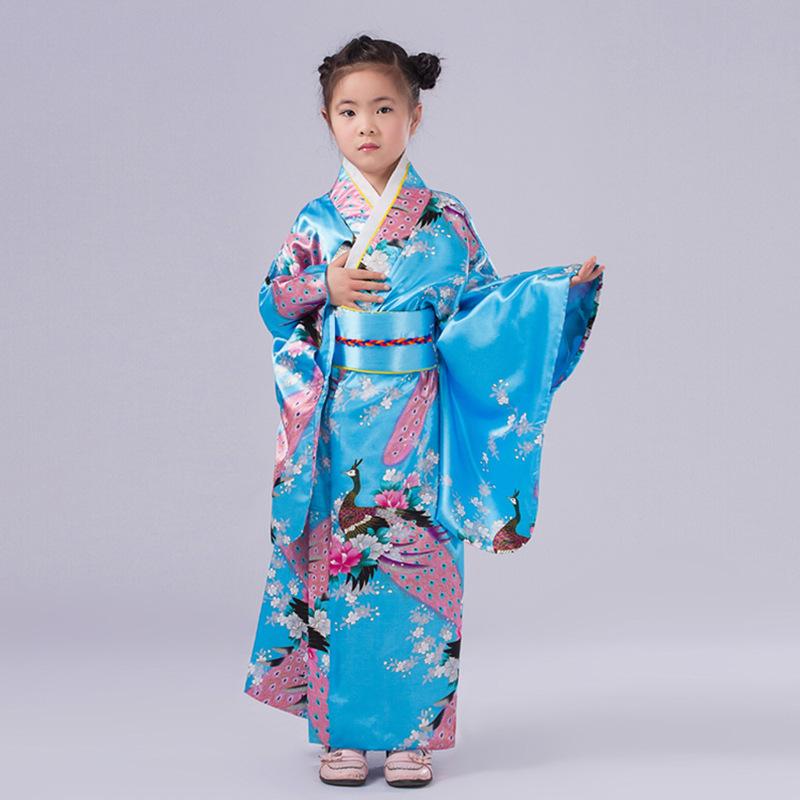 Girls' Printed Yukata Sleepwear Japanese Traditional Kimono for Children's Cosplay Performance