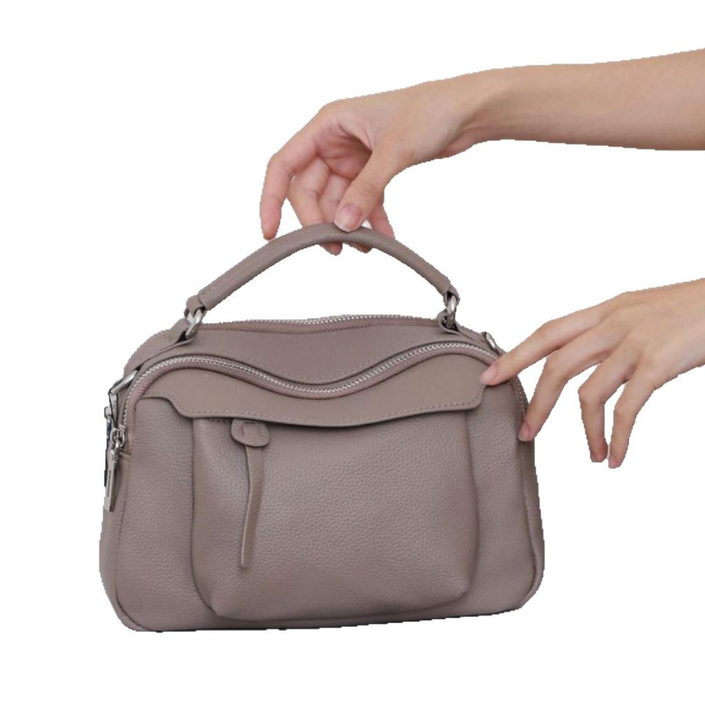 First Layer Cowhide Small Square Bag Crossbody Mobile Phone Change Popular Apple Bag Women's Shoulder Practical Solid Color Leather Bag Soft