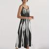 Women's Striped V-Neck Beach Dress Summer Sexy Stretchy Polyester Spandex Sleeveless Swimwear Cover Up Resort Wear Long Dress