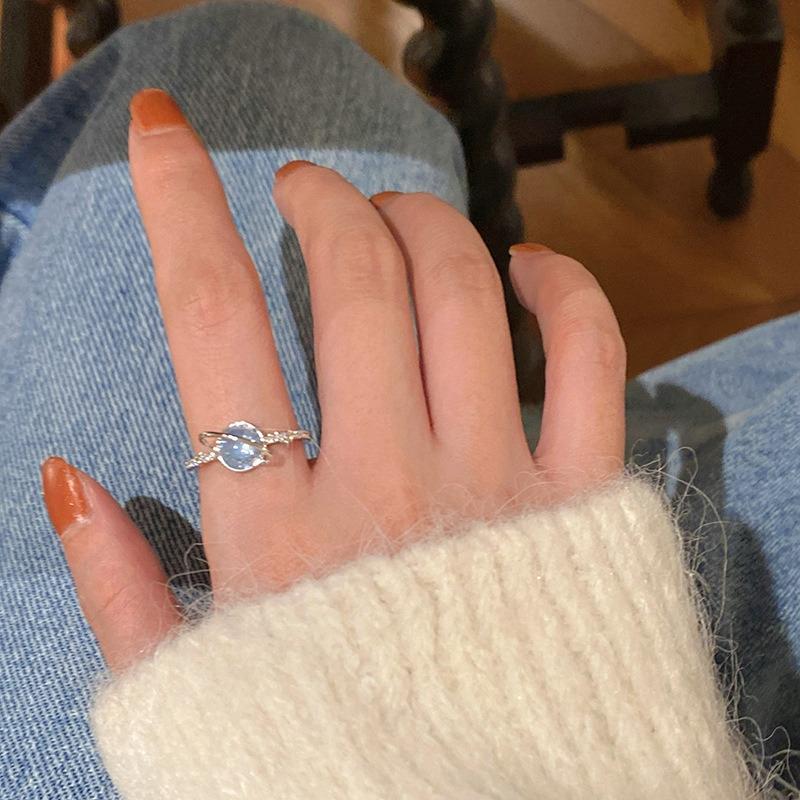 Mode Glänzende Blaue Kristall Planet Ringe Y2K Emo Mädchen Fee Exquisite Offene Finger Ring Frauen Hochzeit Party Trendy Schmuck
