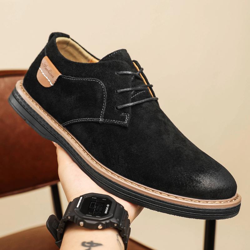 Men Suede Shoes Lace‑Up Retro Stitching Casual Oxford Shoes Classic Business Office Daily Walking Footwear
