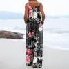 Wide Leg Overalls For Women Casual Loose Sleeveless Jumpsuits Retro Print Button Long Pant Romper Jumpsuit With Pockets
