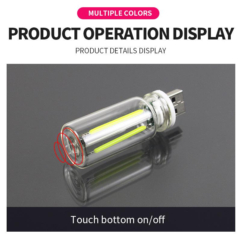Car Atmosphere Light USB Night Light Touch Dimming LED Filament Lamp Portable Lighting Plug&Play Decorative Ambient Lamp