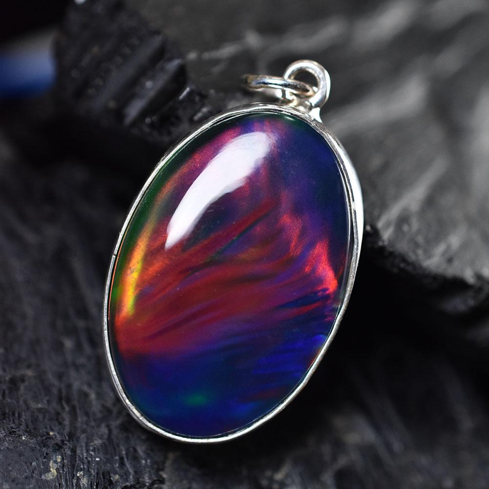 Natural Opal Pendant 29.35 ct Multi Color Gemstone 925 Sterling Silver October Birthday Birthstone