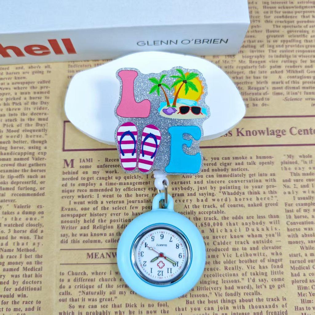 Shiny Cartoon Nurse & Doctor Badge Reel with Retractable PVC Pocket Watch Clip