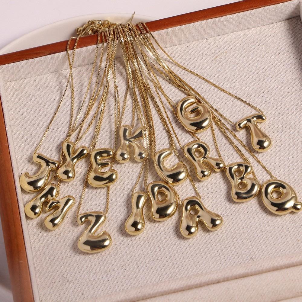 

HECHENG,Golden Color 18k gold plated Initial Necklace for Women Birthday Gifts Chunky Bubble Letter Pendant Necklaces Trendy A