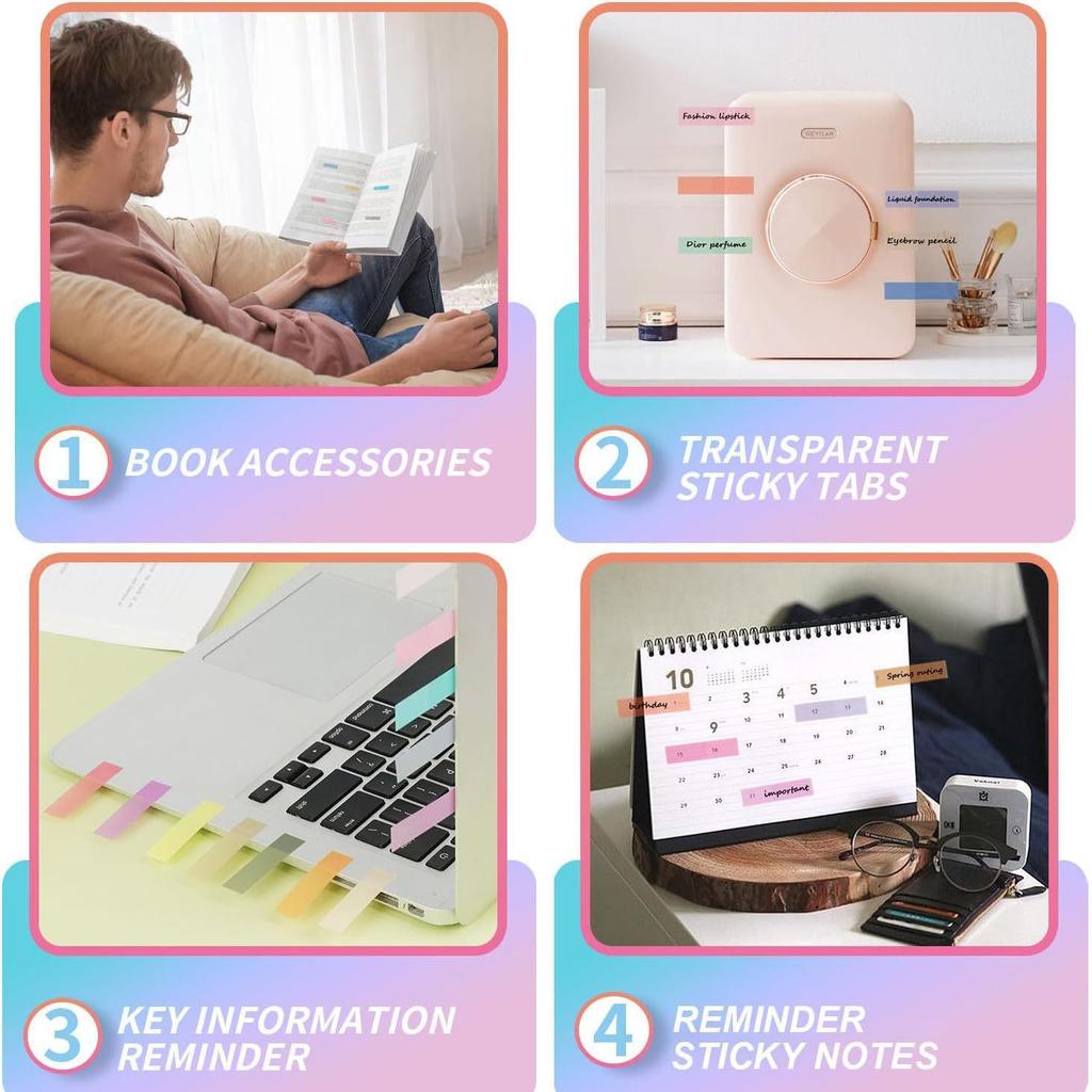 Transparent Fluorescent PET Index Tabs - Writable Student Memo Stickers