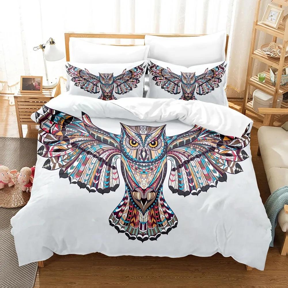 Owl Duvet Cover Set King/Queen Size,lovely Baby Owl Quilt Cover On A Tree,cute Wild Animal Polyester Bedding Set for Boys Teens