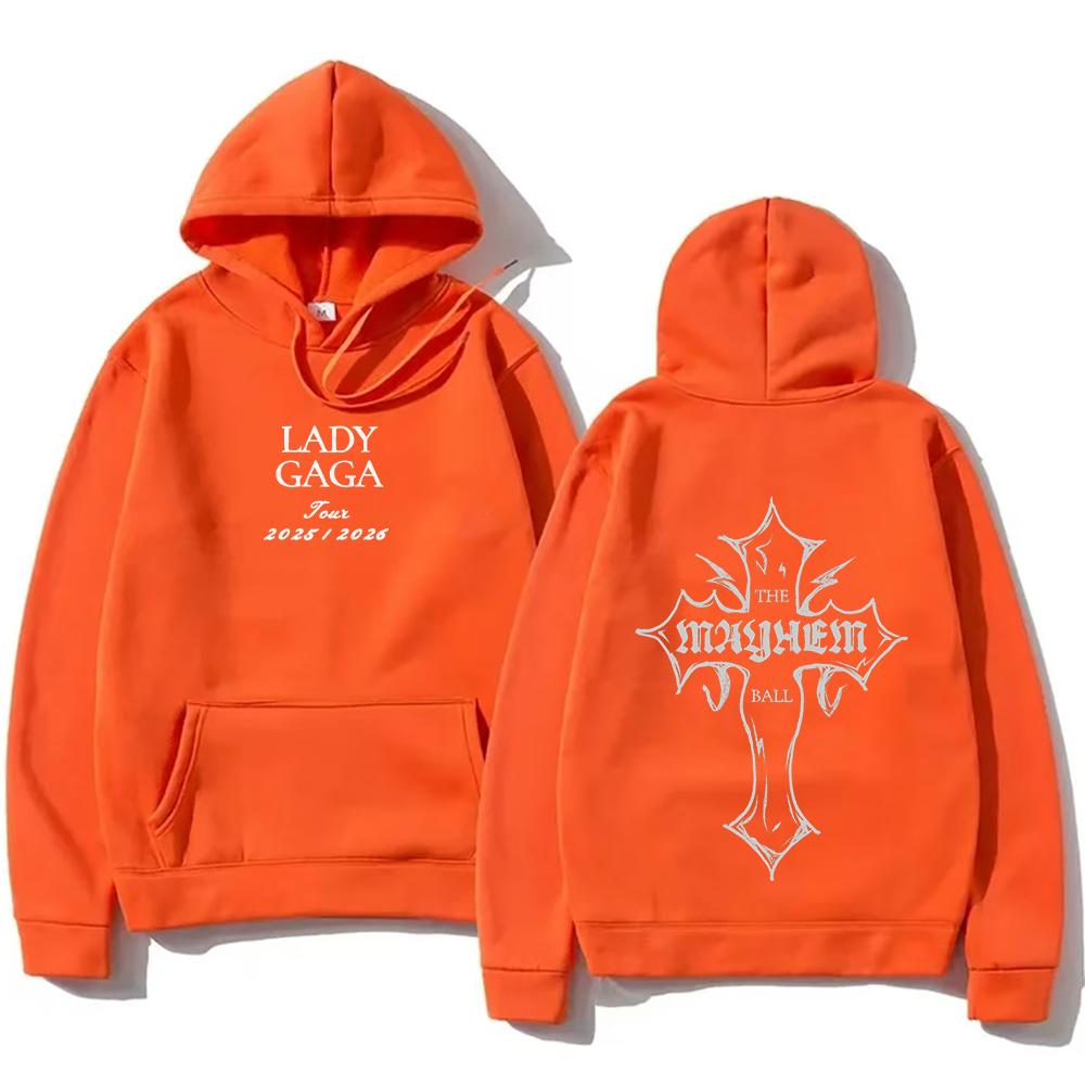 Lady Gaga Fashion Hoodies Lady Gaga MAYHEM Cross Cutoff Print Sweatshirt Fall Retro With Hooded Clothing Unisex Loose Streetwear
