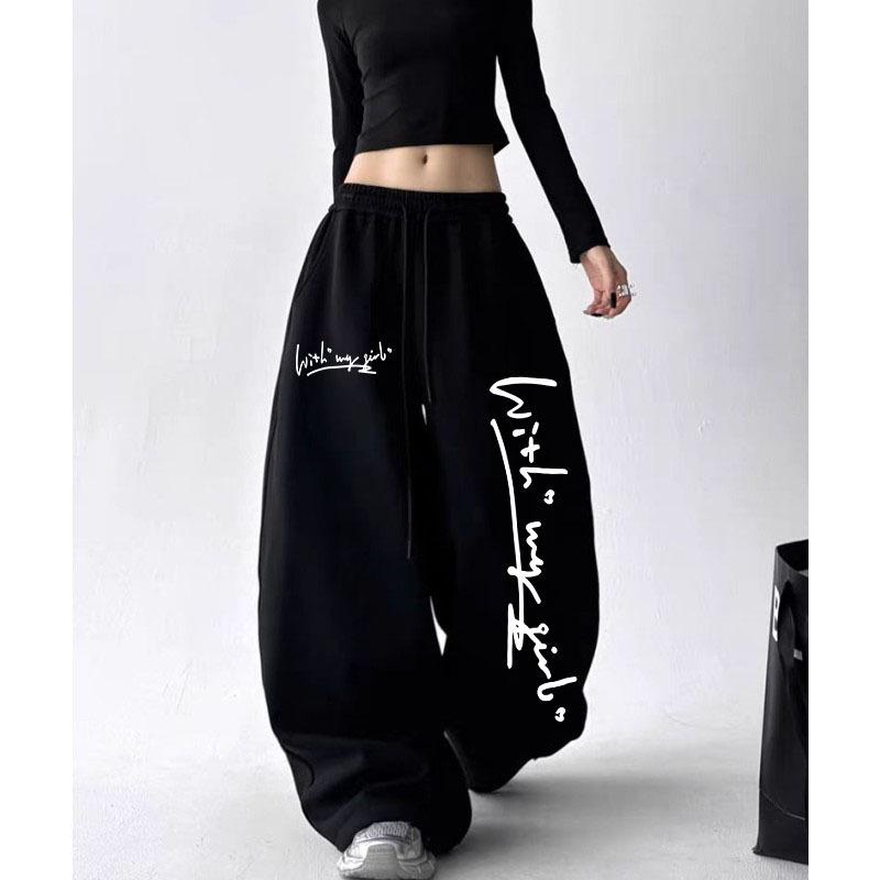 

Women s Korean Street Style Letter Print Sweatpants - Hip Hop Jazz Dance Casual Pants for Spring & Autumn Small чёрный