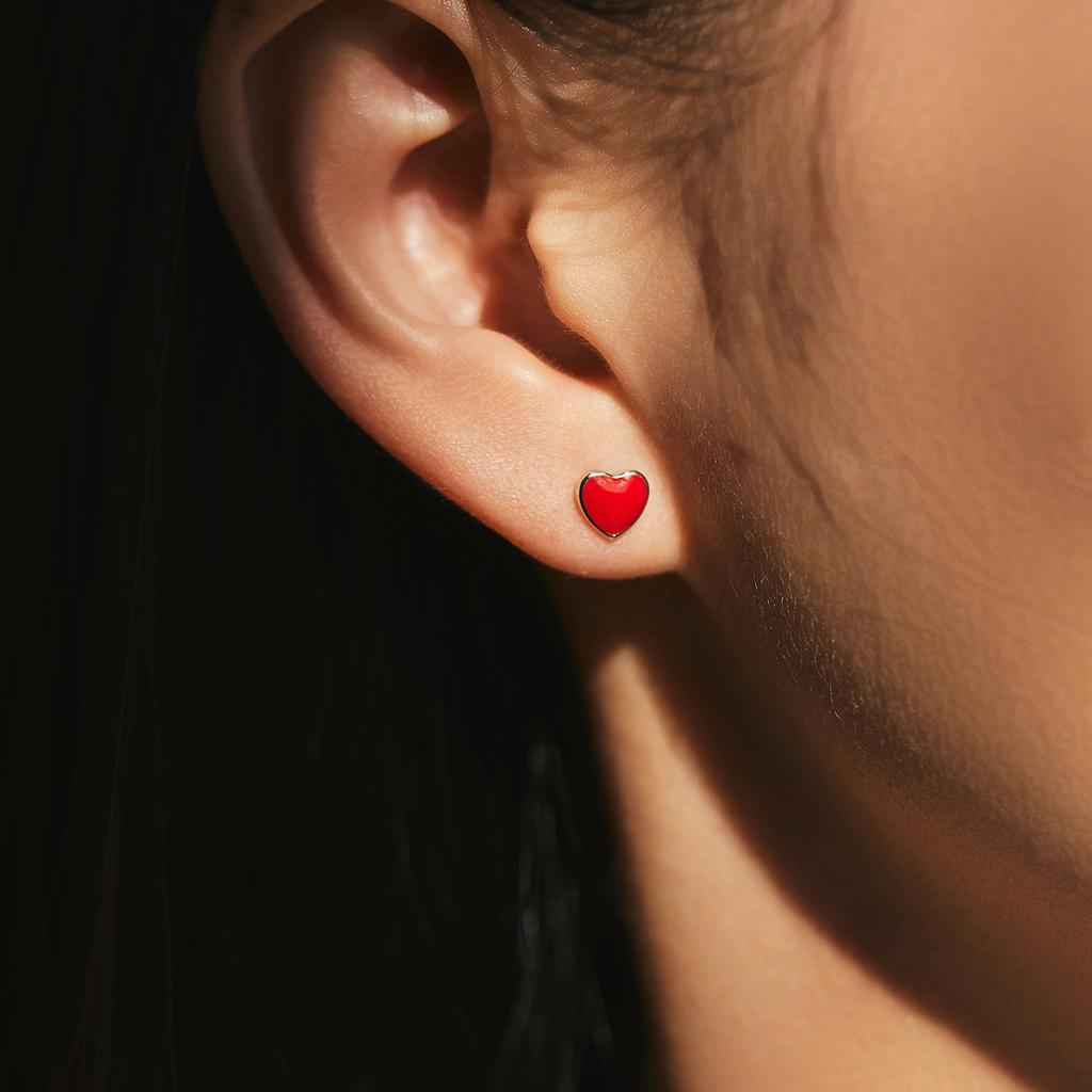 MODIAN 925 Sterling Silver Charming Romantic Red Enamel Heart Tiny Stud Earrings For Women Daily OL Fine Jewelry