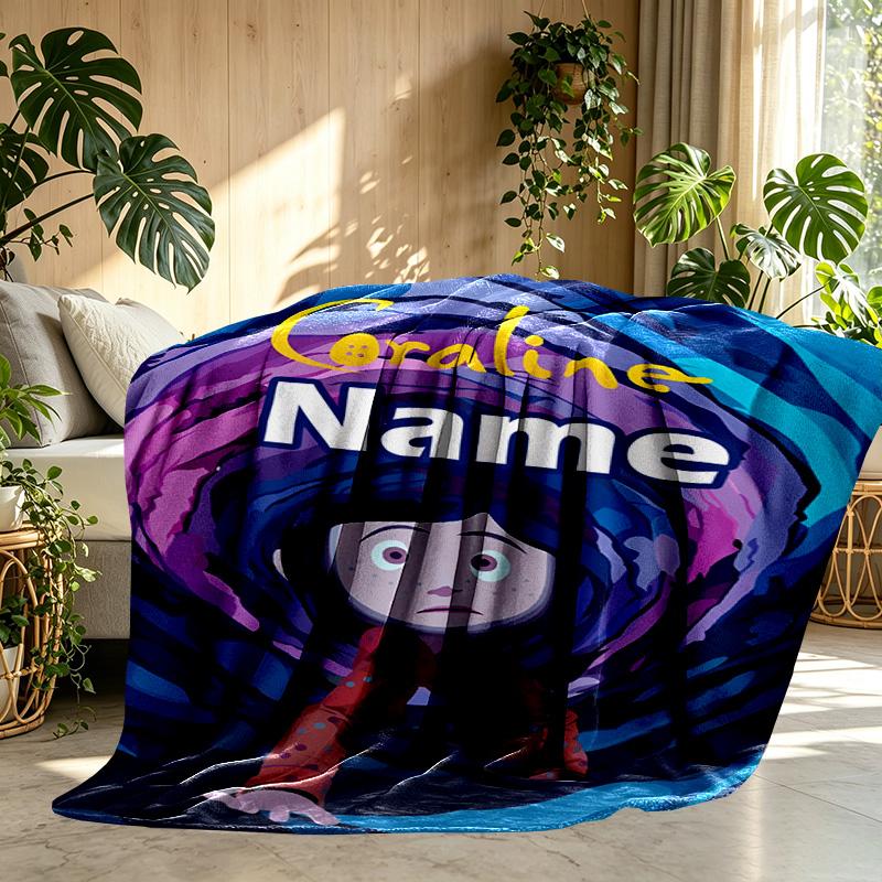 Custom Name Personalized Coraline Print Blanket, Home Decor, Bedroom, Sofa, Camping, Couch, Gifts for Birthday Christmas