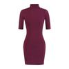 Pure Desire High Neck Slim Fit Mid-Sleeve Dress for Women – Waist-Cinched Hip-Hugging Skirt