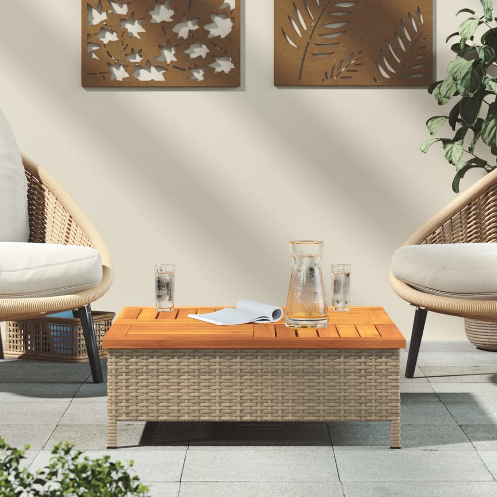 Garden Table Beige 70x70x25 Cm Rattan and Acacia Wood