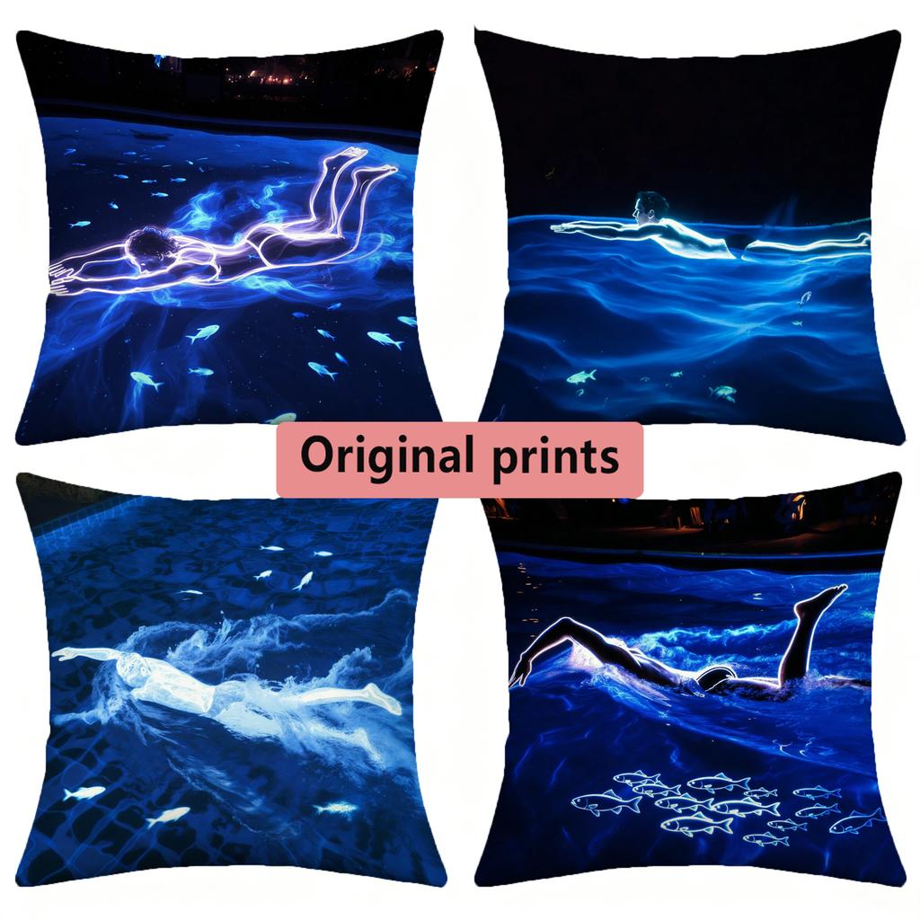 Night Swimming Decorative Throw Pillow Covers Pattern Cushion Cover Suitable For Sofa Bedroom Car Pillow Cover