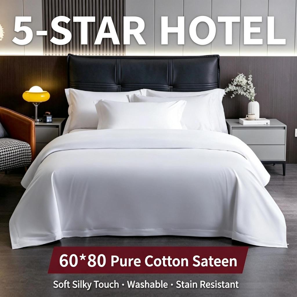 White Cotton Sateen Bedding Set Hotel Style 60S Soft Duvet Cover Sheet All Season