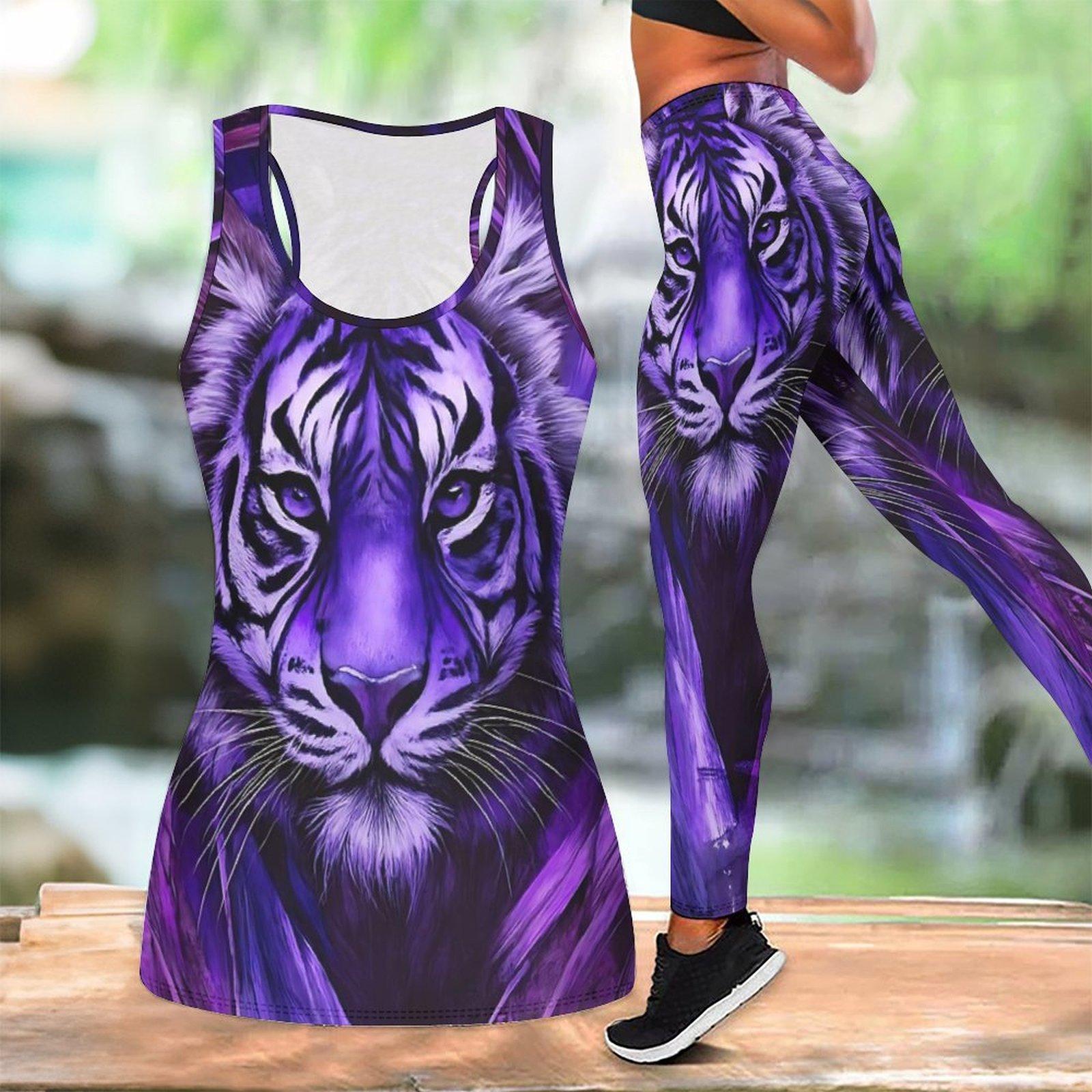 

Мощный узор с животными Комплект для йоги для женщин Модные леггинсы для тренировок Фитнес Спортивный Повседневный набор для йоги Спортивный костюм XS фиолетовый