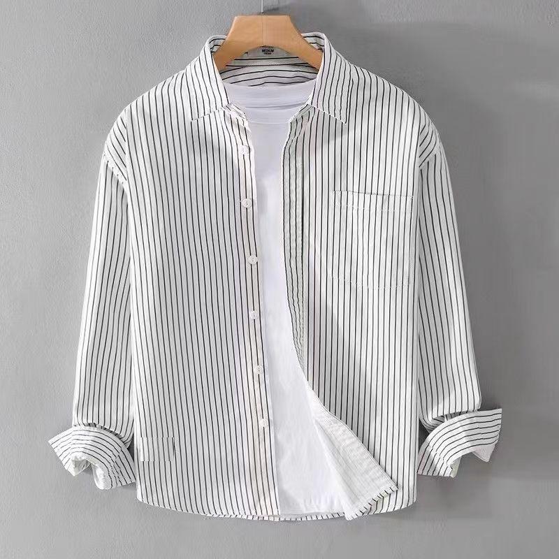 Japanese Striped Men's Long-sleeved Shirt Top Literary Trend Fashionable Casual Versatile Shirt