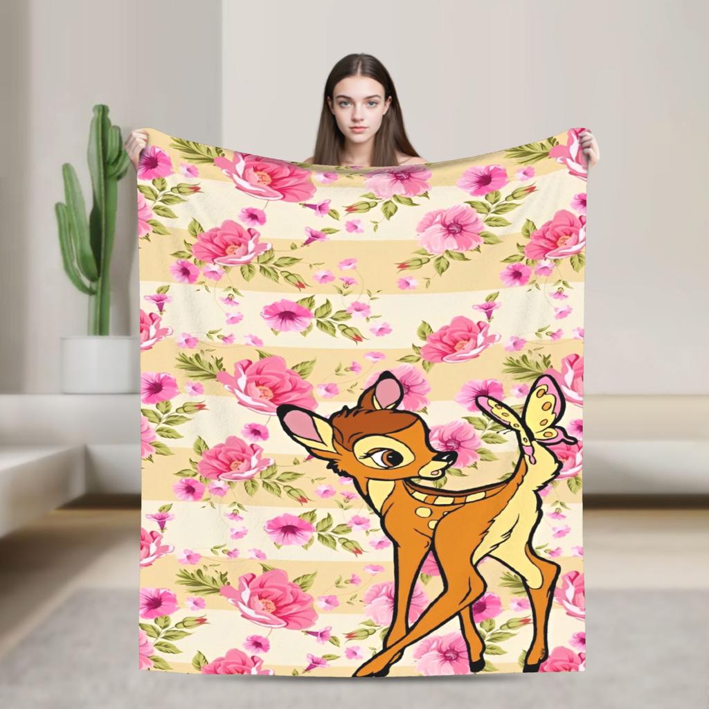 Cartoon Deer  Bambi Blankets  Fleece Funny Breathable Throw Blankets for Bed Sofa  Winter