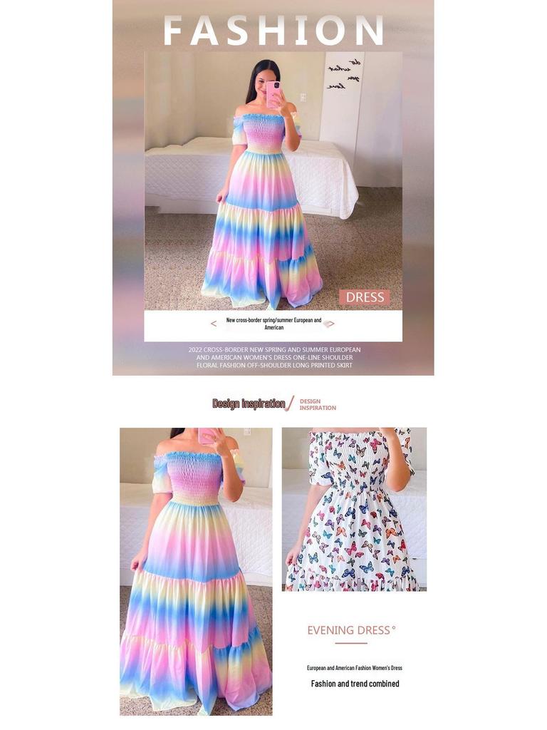 European & American Floral One-Shoulder Long Dress - Spring/Summer Women's Fashion