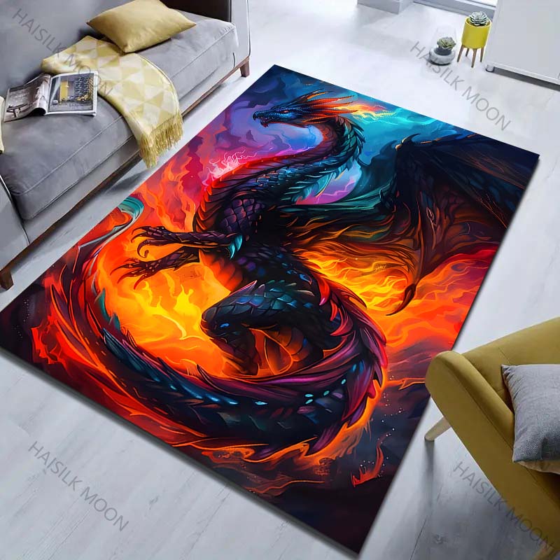 1PC Dragon In Colorful Flames Carpet for Living Room Bedroom Sofa Home Decor Rus Non-slip Floor Mat Luxury Gift