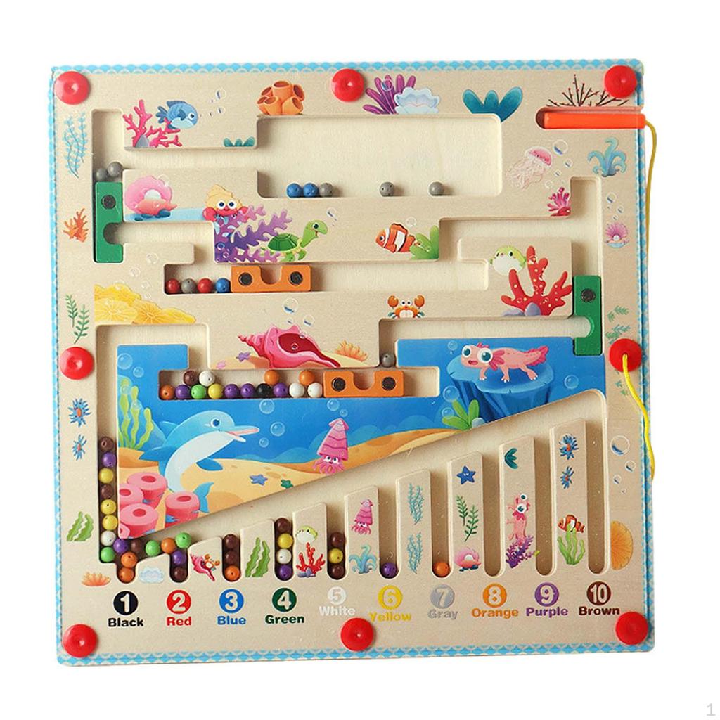 Wooden Magnetics Beads Board Puzzle for Ages 35 Birthday Gift Preschool Toy marine