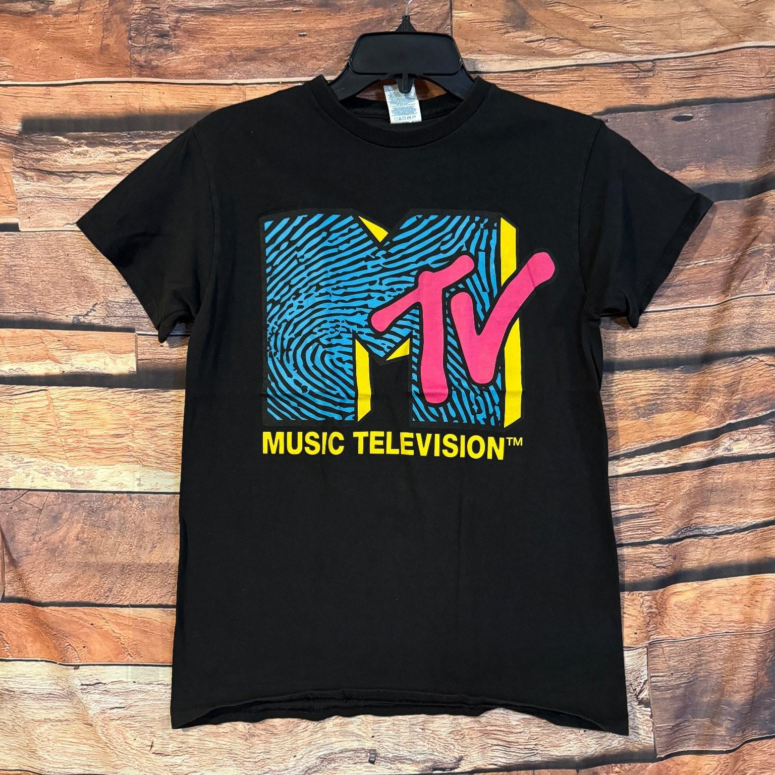 MTV Fingerprint Logo Black Men s Small Music Television Retro 80s 90s Unisex T-Shirt S