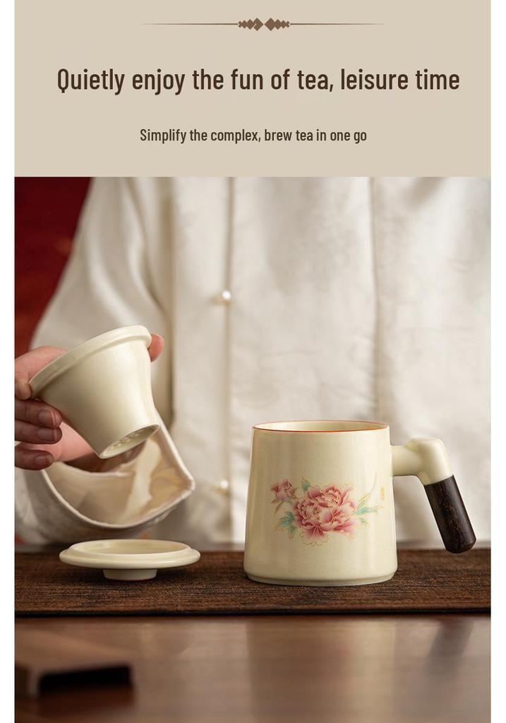 Ru Kiln Ceramic Tea Mug with Lid & Filter - Women's Personal Office Water Cup