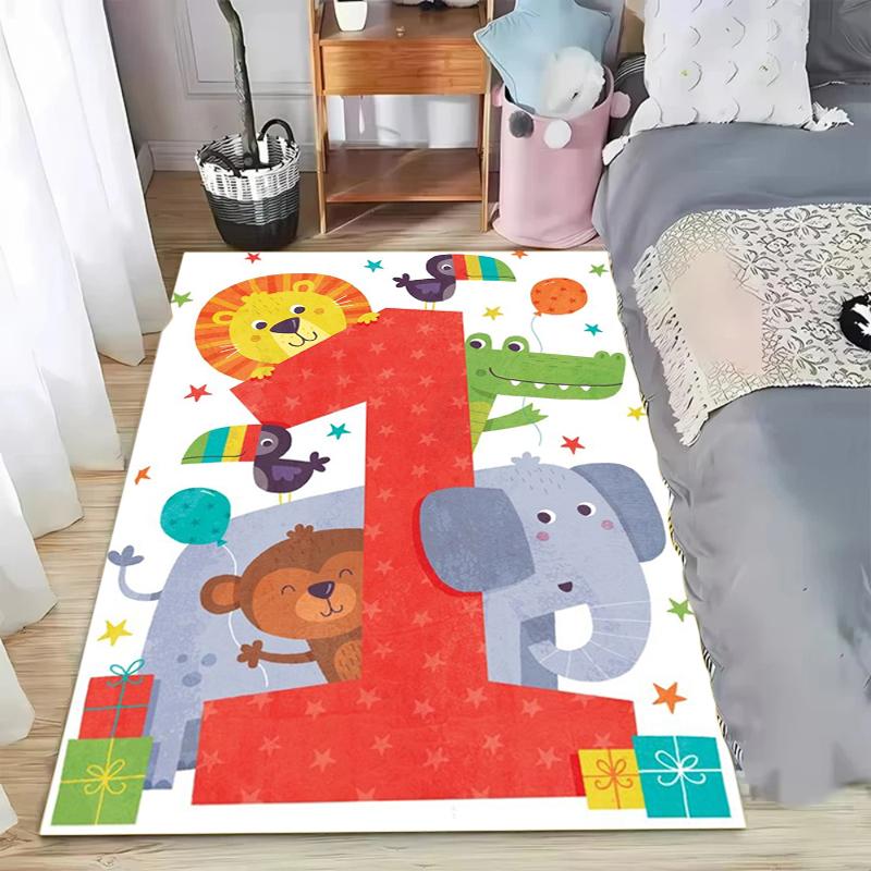 Cute Cartoon Animal Playroom Area Rug Kids Play Mat Crawling Rug Non-Slip Washable Carpet for Playroom Bedroom Nursery Toddler