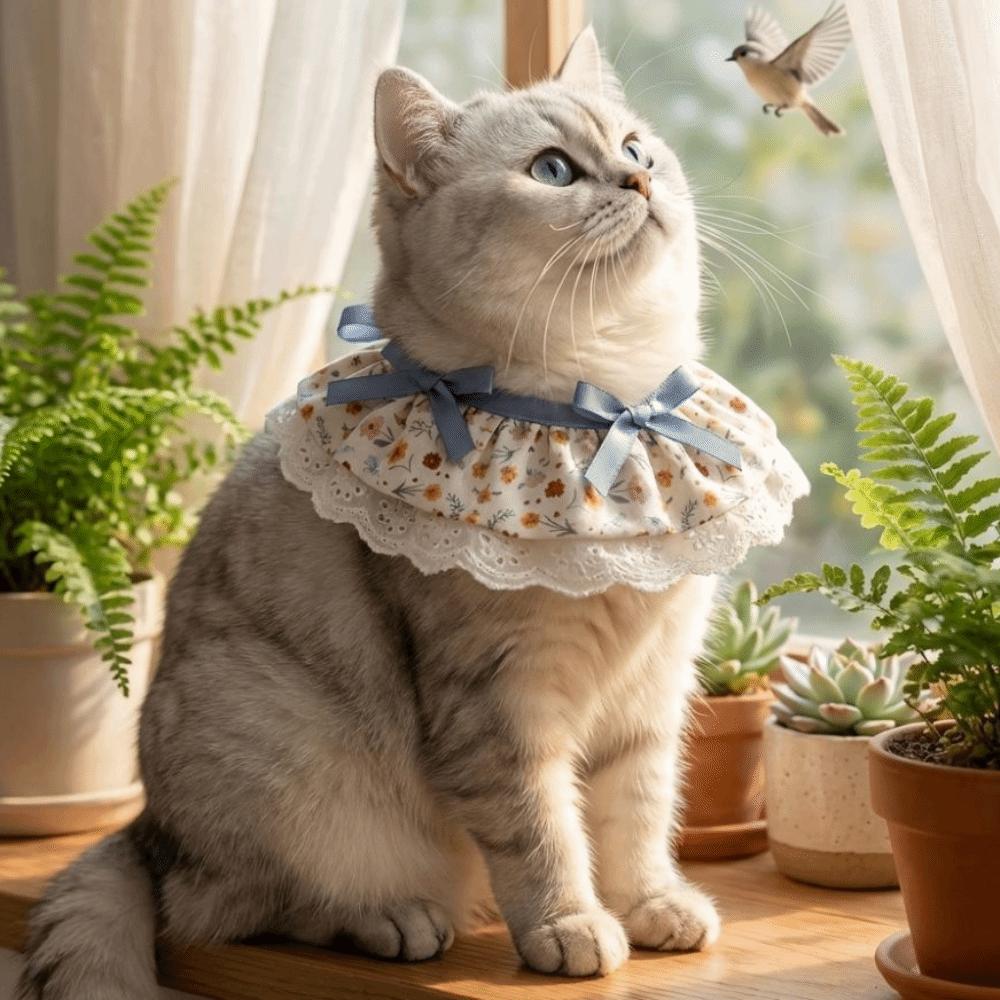 Cartoon Knitted Collar Lace Floral Bows Pet Bib Pet  Accessories Cat Clothes  Daily Use