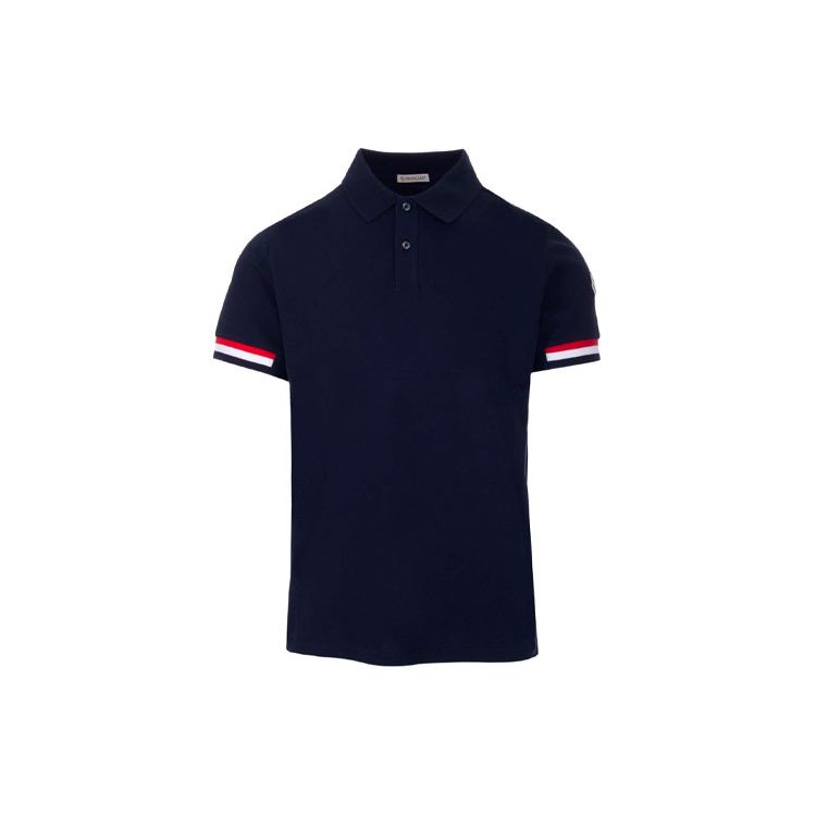 Moncler Effen Gestreept Print Korte Mouw Polo Shirt Heren tops Blauw 8A00023899P077X S