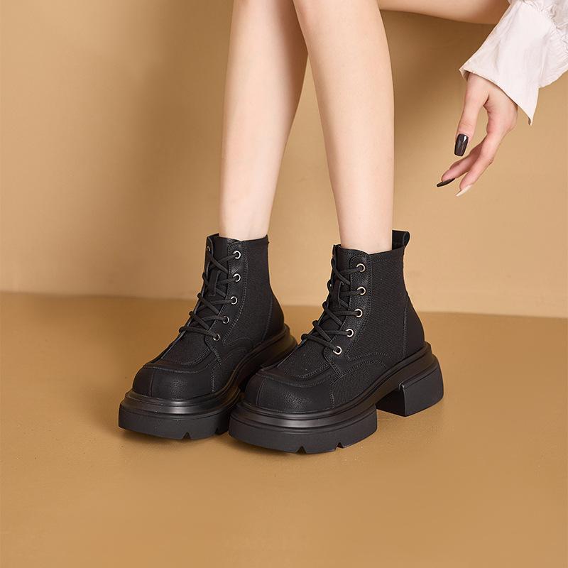 2025 autumn leather Martin boots women's Korean version of sardine cloth low tube women's short boots casual tooling boots women's locomotive boots