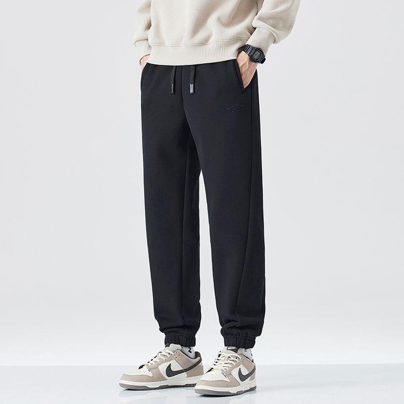 

Men s Autumn/Winter Thickened Velvet Sweatpants: Loose, Elastic Ankle, Straight-Leg, Japanese Style, Versatile Casual Pants. 29 чёрный