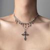 Gothic‑Style Women Multi‑Layer Stacked Collarbone Chain, Niche‑Vintage Accessories With Cross Pendant And Tassel Design Details