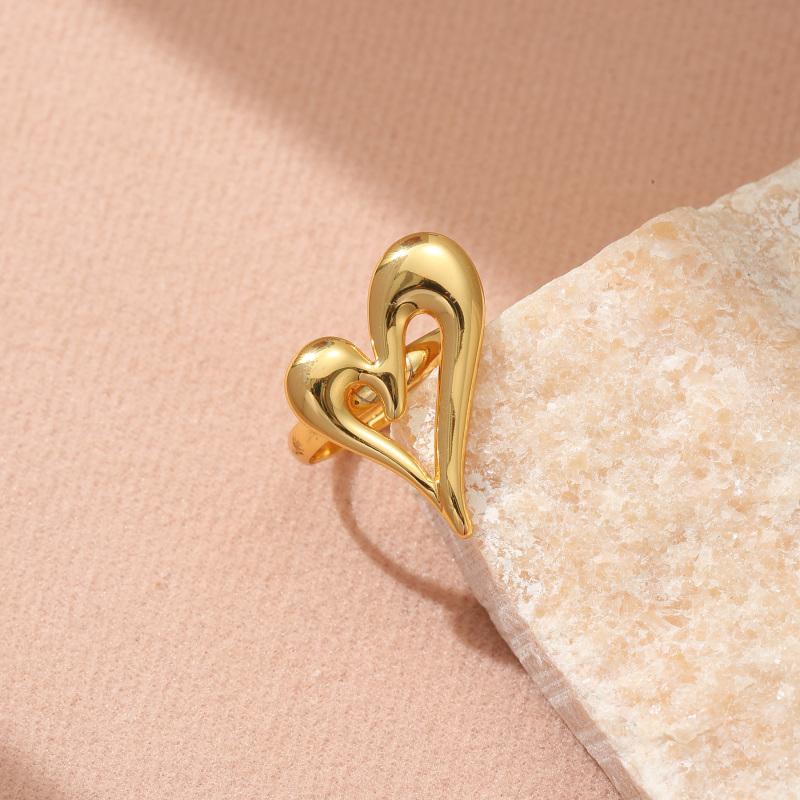 Golden Plated Abstract Cutout Heart Open Adjustable Ring for Women Modern Statement Jewelry Gift