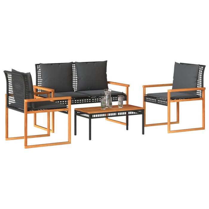 VidaXL Garden Lounge Set with Cushions 4 Pcs, Patio Seating, Furniture Set, Backyard Terrace Furniture 365858